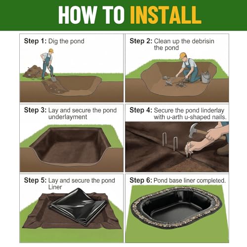 Image of Fanfanwin 10 x 10 ft Pond Liner Underlayment with 10 U-pins, 6oz, Brown