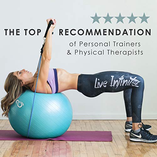 Live Infinitely Exercise Ball (55cm-95cm) Extra Thick Professional Grade Balance & Stability Ball- Anti Burst Tested Supports 2200lbs- Includes Hand Pump & Workout Guide Access (Teal, 55 cm)