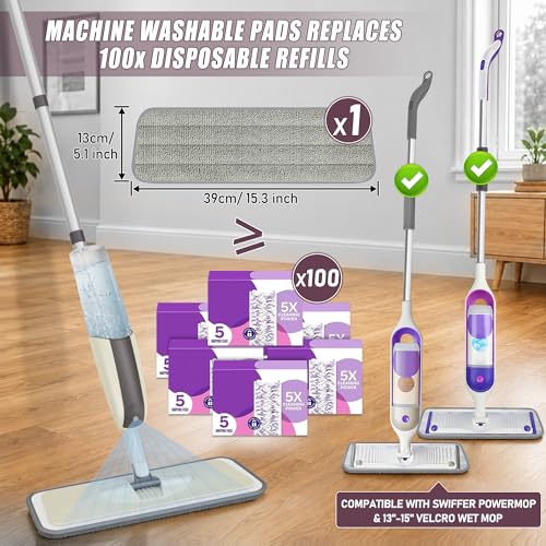Image of Spray Mops for Floor Cleaning: MEXERRIS Wet Mop with 3 Washable Pads for Swiffer Powermop - Floor Mop with Refillable Bottle - Home Commercial Dust Mops for Hardwood Laminate Ceramic Tiles