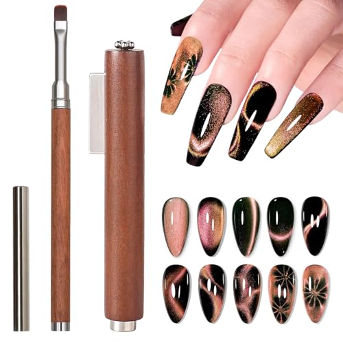 Cat Eye Magnet for Nails & Nail Magnet Tool Kit - 2-in-1 Non-Shedding Builder Gel Brush + 3-in-1 Magnet for Cat Eye Gel Polish | Salon-Grade Nail Magnets for Nail Art (Cateye, Florals,NAT262)