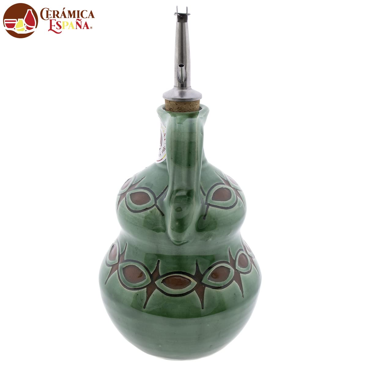 CERÁMICA ESPAÑA | Oliera Amazon | Oliera antigoccia | Oliera in ceramica per cucina verde rame - Modello M07 | 500 ml | 100% Fatto a mano | 11x11x22 cm