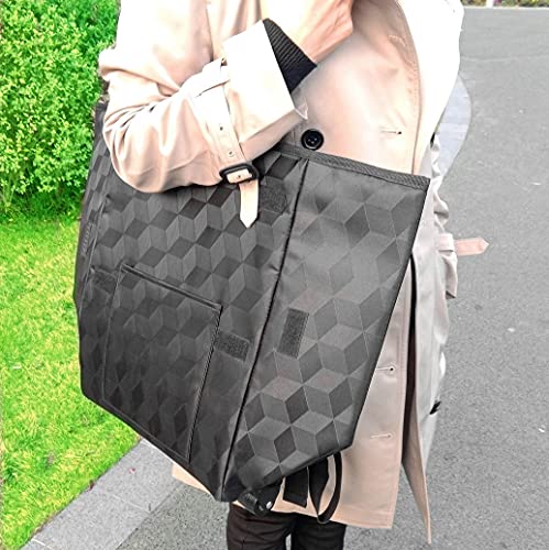 Fineget Shopping Grocery Cart with 2 Wheels Foldable Rolling Tote Utility Trolley Collapsible Bag for Women Senior Beach Picnic Laundry Duffel School Teacher Backpack Straps Black Food Delivery