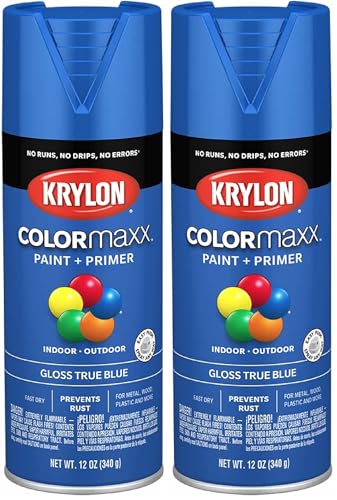 Image of Krylon K05543007 COLORmaxx Spray Paint and Primer for Indoor /Outdoor Use, Gloss True Blue 12 Ounce (Pack of 2)