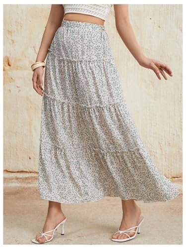 Verdusa Women's Floral Print Elastic High Waist Pleated Ruffle Flowy Long Skirts3