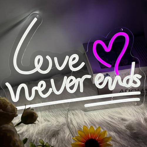 Image of Love Never Ends Neon Sign for Wall Decor, Dimmable Love Led Lights Signs Letters Signs for Wedding, Neon Light Room Decor for Party Birthday Gift Christmas Gift
