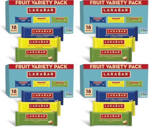 Image of LARABAR Fruit & Nut Bars Variety Pack 18 Count (1.6 oz Each), Blueberry Muffin Lemon Apple Pie, Vegan Gluten Free Dairy Free Plant Based, Granola Snack Bars Breakfast Snacks For Adults (Pack of 4)