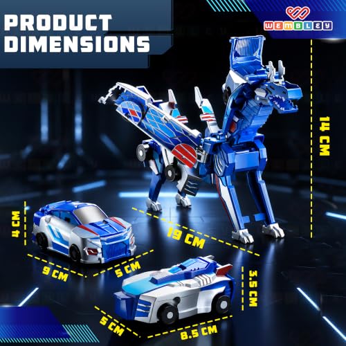 Image of Wembley 2-in-1 Dinosaur Transforming Car Set for Kids - Automatic Transforming Dino Robot Car, Toy for Boys & Girls Age 3+