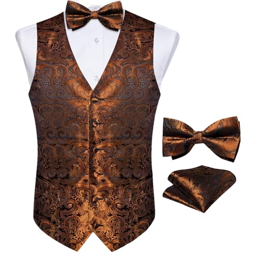 Men’s Business Paisley Vest Set – Classic V-Neck Waistcoat with Bowtie, Pocket Square & Cufflinks for Wedding