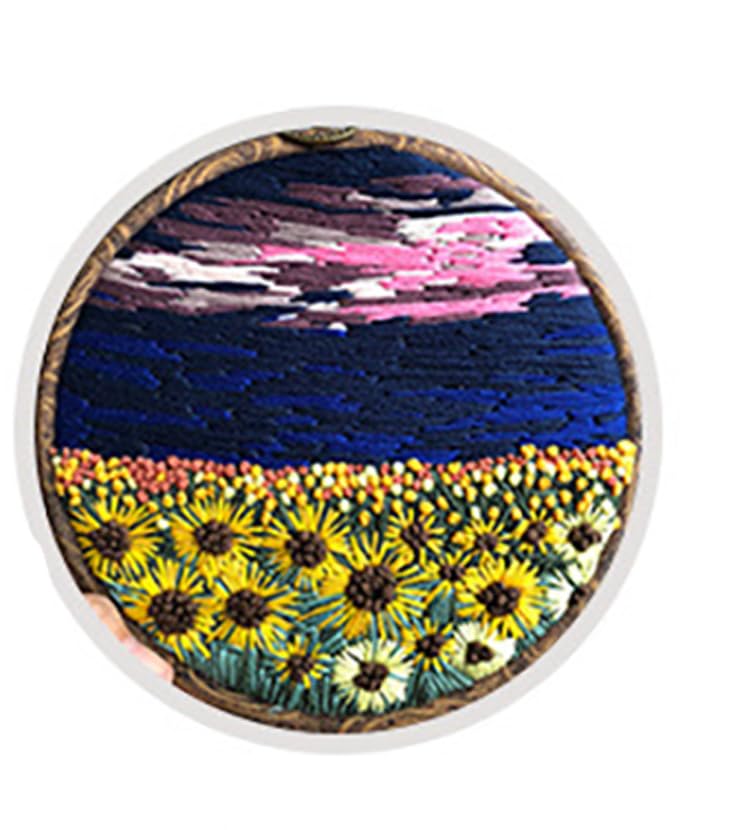 Embroidery DIY Kit for Beginners, Learn 33 Different Stitches Including Stamped Flower Pattern, Hoop, Color Threads,Tools,Easy to Follow Instruction & Video (Scene-1A)