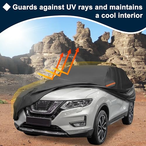 Image of Black Heavy Duty Waterproof Car Cover for SUV 182 inch-190 inch - All-Weather UV Protected Outdoor Full Exterior Cover with Sun /Snow /Rain Resistance