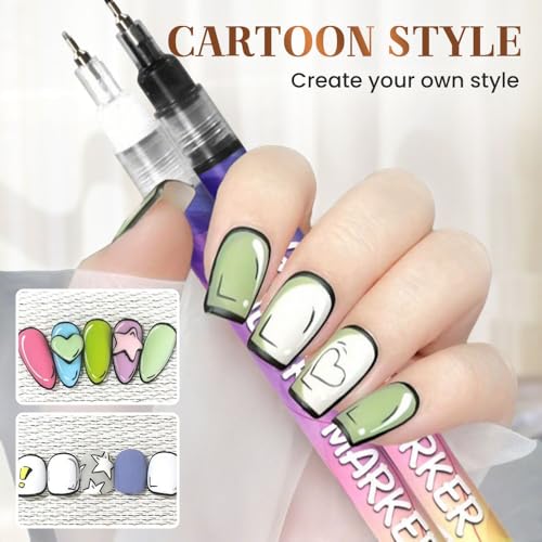 Image of 12 Colors Nail Art Pens Set, Nail Art Markers Polish Pen for 3D Nail Art, Drawing Painting Liner Brush for DIY Nail Art Beauty Adorn Manicure Tool（colorful）