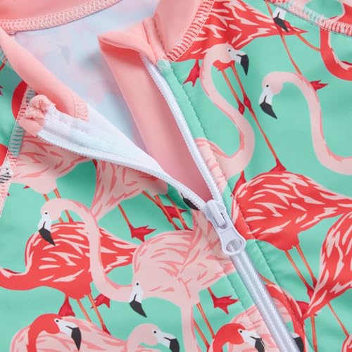 Image of Funnycokid Girls Swimsuit 3 Pieces Zip Rash Guard Bathing Suits Set Kids Bikini Boyshort Summer Swimwear 3-14 Years