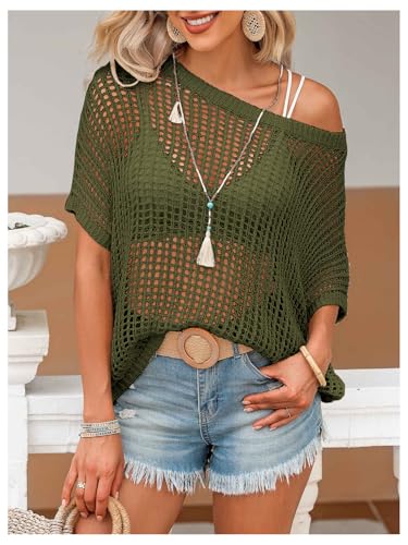 Image of Verdusa Women's Off The Shoulder Knit Top Crochet Summer Sweaters Hollow Out Beach Cover Up