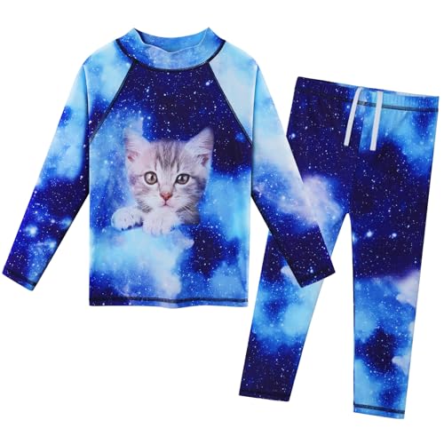 Image of Girls Two Piece Swimsuit Long Sleeve Floral Bathing Suit UPF 50+ Summer Beach Swimwear