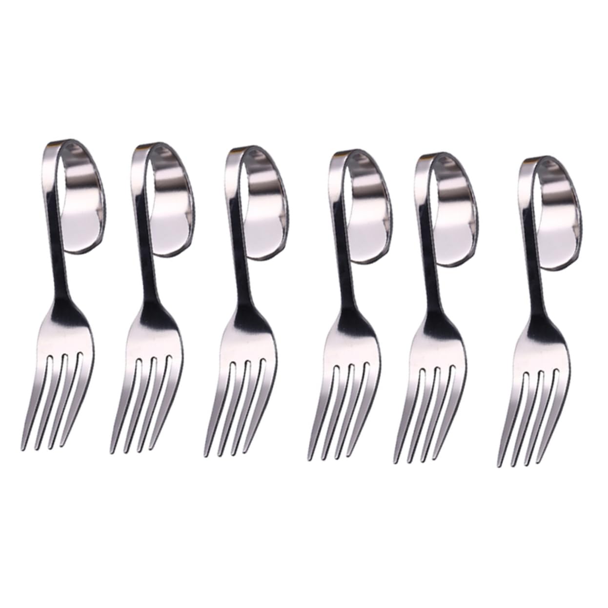 SOLUSTRE 6pcs Curved Handle Forks Stainless Steel Salad Forks for Hotels Restaurants Households