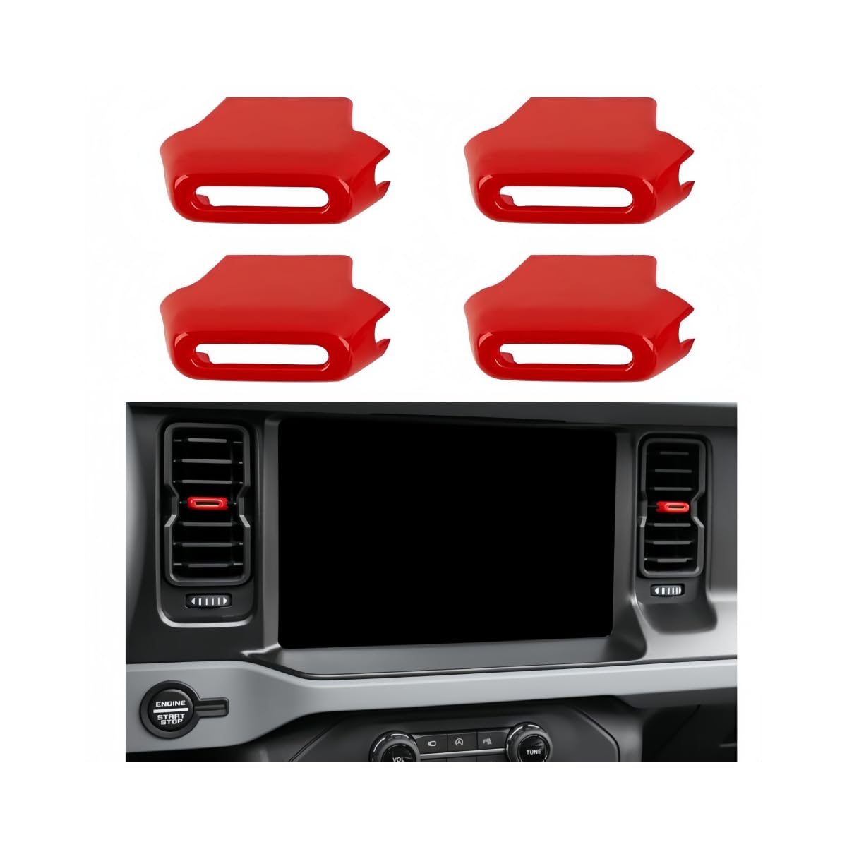 4PCS Central Control Air Outlet Vent Cover Compatible with Ford Bronco 2021+ Air Conditioning Outlet Adjustment Trim (Red)