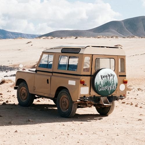Image of Camping Spare Tire Cover Waterproof Tire Wheel Cover Dust-Proof Wheel Protector Fit for Trailer Rv SUV Truck Camper Travel Trailers Accessories (Happy Camper)