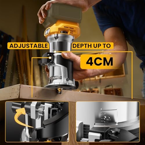 Cordless Compact Router Compatible with DeWalt 20V Battery (Bare Tool), 6 Variable Speeds Router Tool for Woodworking, 800W Fixed Base Wood Router