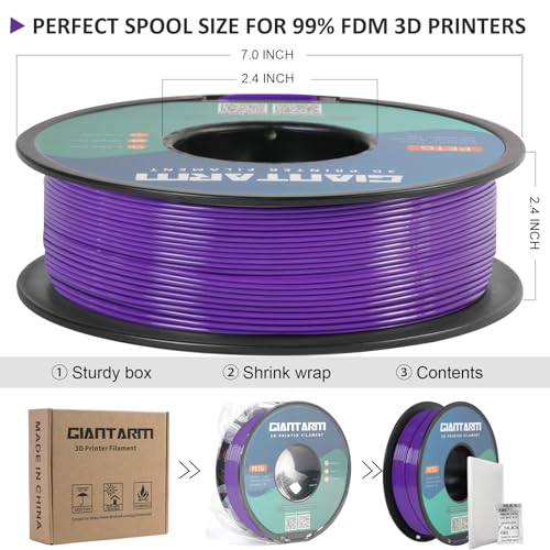 Image of GIANTARM PETG Filament 1.75, 3D Printer Filament PETG 1kg(2.2lb), Toughness Enhanced, Dimensional Accuracy + /-0.02mm, Vacuum Package (Purple)