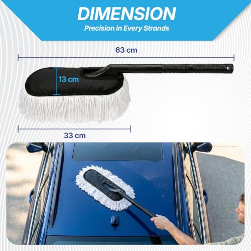 Image of KINGSWAY Car Duster | Wax-Coated Scratch-Free Cleaning Brush | Long Ergonomic Handle | Lint-Free Dust Removal for Car & Bike Exterior | No Water Needed