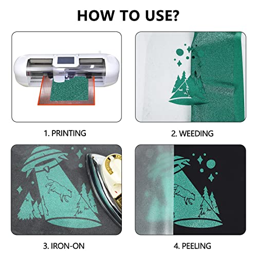 Image of guangyintong HTV Glitter Green Roll, 12''x8ft Iron on Vinyl for T-Shirts, Easy to Cut & Weed for Heat Vinyl Design