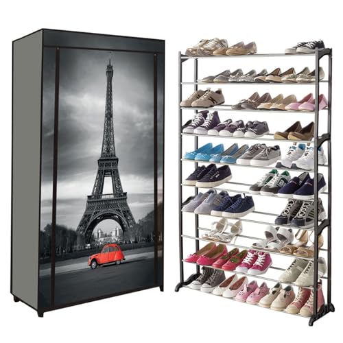 IDMarket - Estantería para zapatos de 50 pares + funda estampada Paris