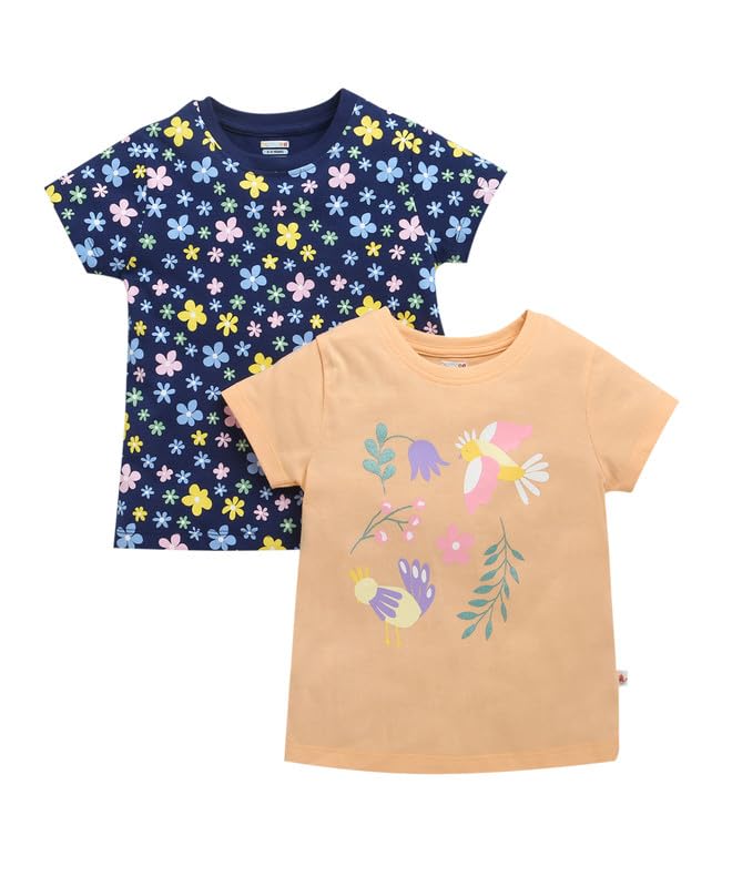 BUMZEE T-Shirt für kleine Mädchen, normale Passform, halblange Ärmel, Rundhalsausschnitt, Baumwolle, 2er-Pack