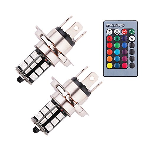 1797 H4 9003 HB2 LED RGB Fog Lights Bulb Amber Yellow White Multicolor 16 Color Changing Switch Kit Strobe Lamp Bulbs for Car Trucks Remote Control Switch 12V 5050SMD Replacement