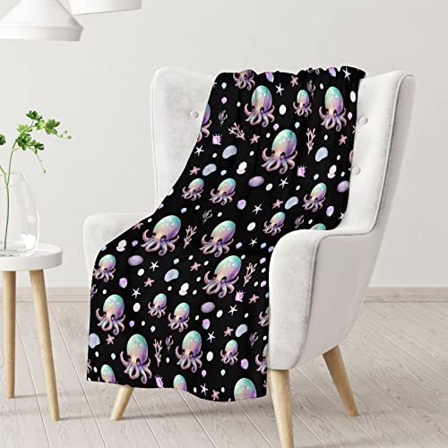 Mercuryelf Octopus Throw Blanket - Soft, Fuzzy & Warm - 50x60 Inches Flannel Blankets for Living Room, Sofa - Black Cute Throws Gift for Teens