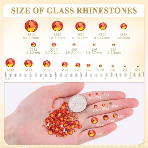 Image of 2000PCS SS12 /3mm Crystal Glass Rhinestones for Bedazzling (Orange /Hyacinth) | Flatback Rhinestones for Crafting DIY Nail Art Makeup Decoration, Gems Diomand Charms for Tumbler Shoes Clothing Mug