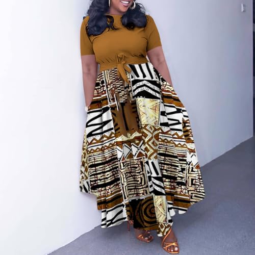 Image of BFFBABY Plus Size Dress A Line Dresses for Women Summer Long Dresses with Sleeve Casual Belted