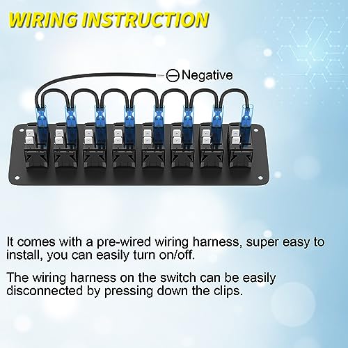 Image of Joinfworld 8 Gang Rocker Switch Panel Waterproof 12V Blue LED Light Bar Switch Panel 12 Volt Rocker Toggle Switch 3 Pin ON /Off with Pre-Wired for Boat Marine Automotive Car Truck RV UTV