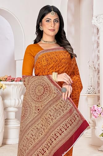 Image of TAMAIRA FASHION Mulmul Pure Cotton Saree For Woman Warli Printed |Office Wear Daily Wear Sarees For Women Without Blouse Piece(Available in 16 Colours)