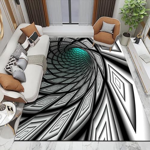 Geometric Sqaure Pattern 3D Vortex Visual Illusion Area Rug Modern Time Tunnel Kids Playroom Bedroom Floor Carpet Rectangular Rugs Mat,5’x8′