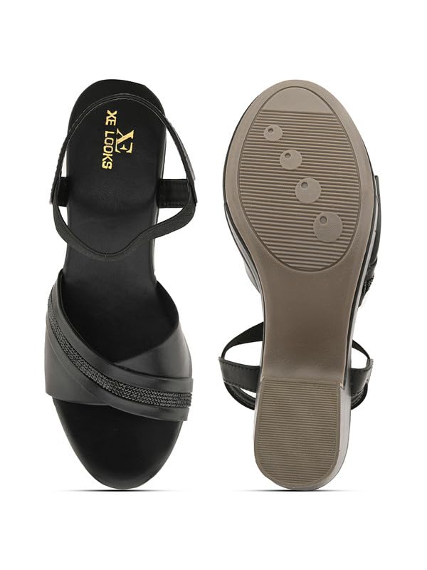 Image of XE Looks Fashion Sandals | Faux Leather Comfortable,Trendy and Stylish Block Heel With Ankle Straps | For Wedding Occasion| For Women & Girls