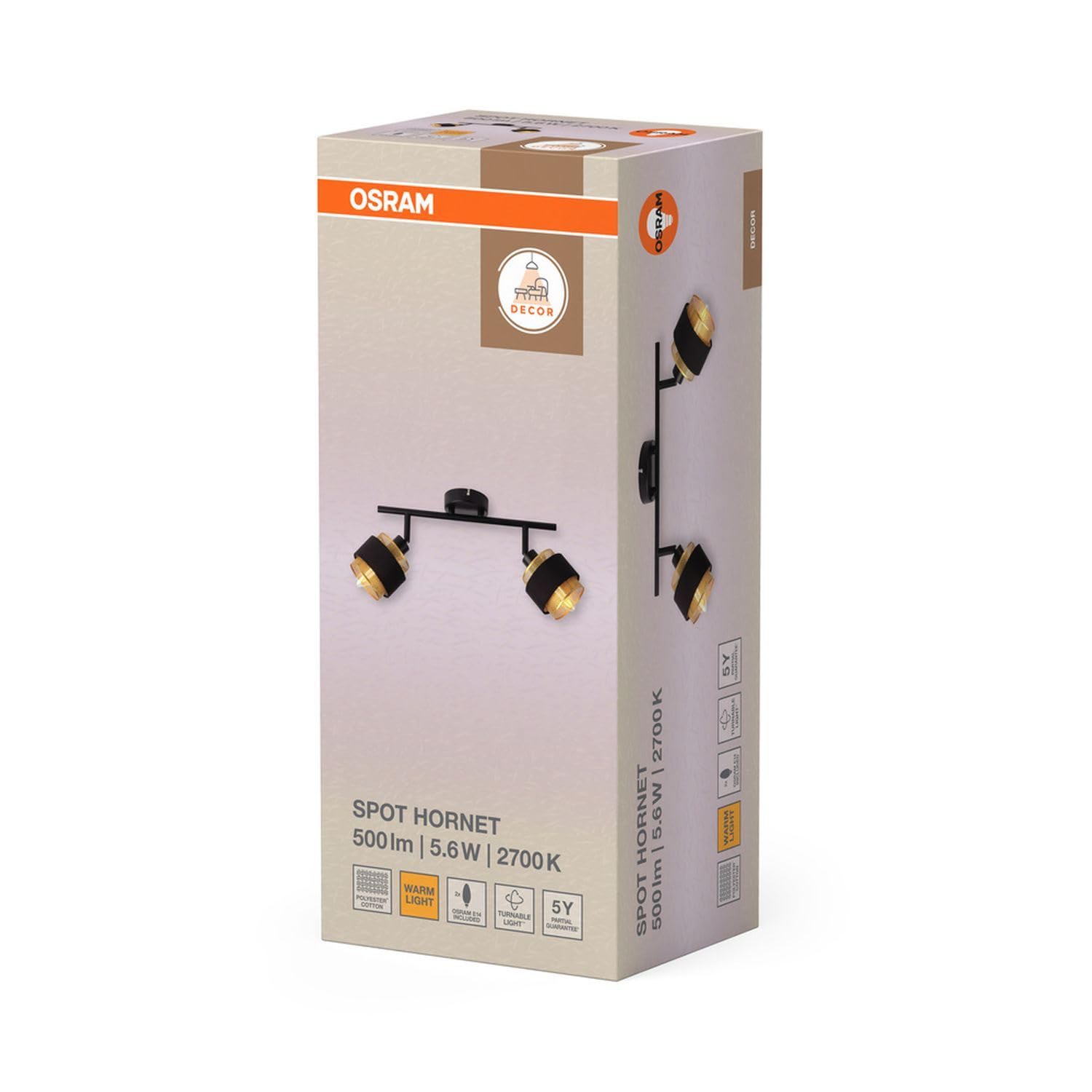 Osram Foco LED Hornet 2 x 2,8 W 827 E14 negro, regulable, blanco cálido (2700 K), 2 cabezales de lámpara ajustables, casquillo E14, incluye bombilla LED