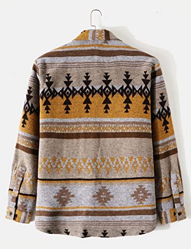 Image of FindThy Men's Brushed Flannel Shirts Ethnic Aztec Print Button Up Lapel Tribal Shirt Jacket Shacket