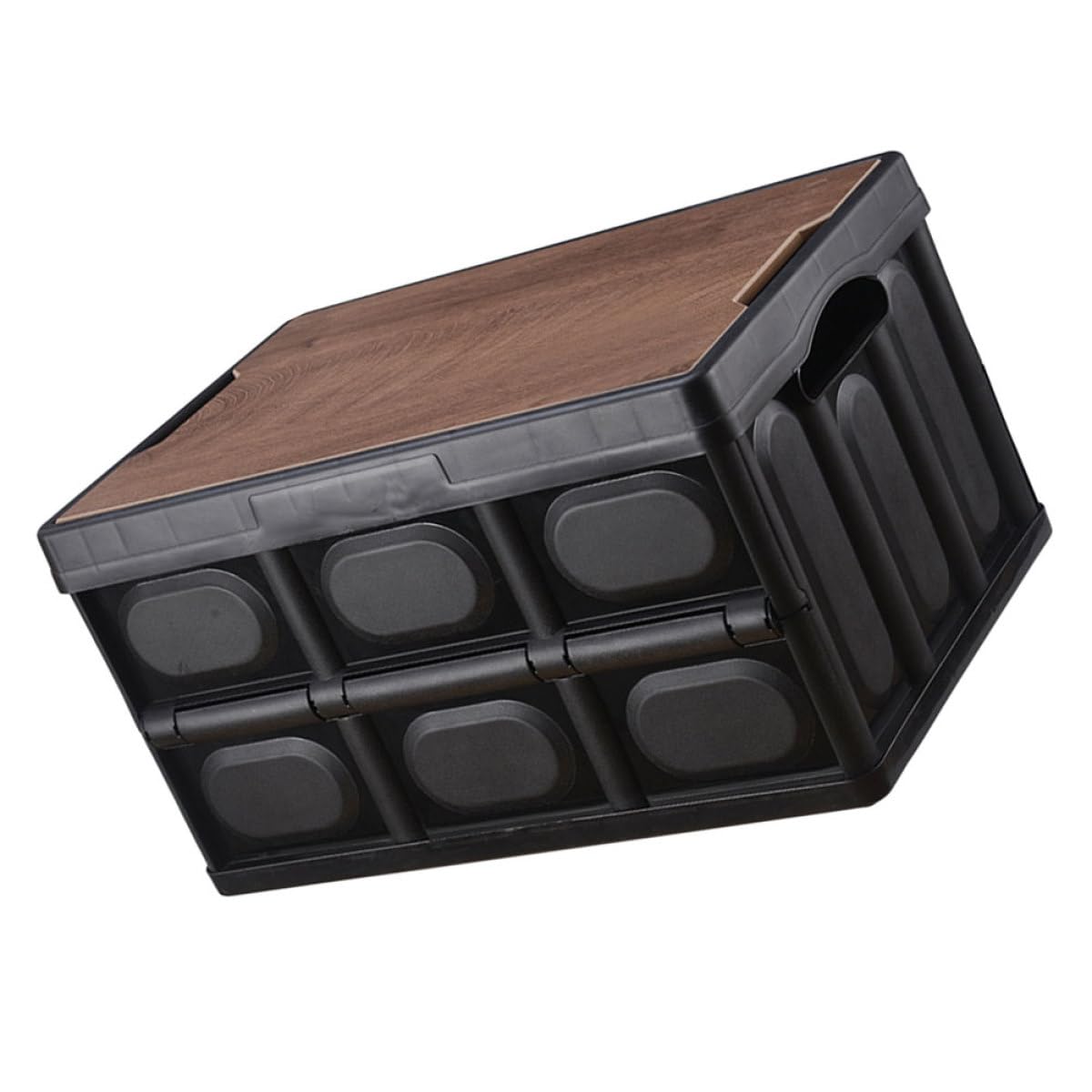 Kofferraum Organizer Faltbare Aufbewahrungsbox mit Holzdeckel Robuste Kunststoffbox 30l Volumen Multifunktionale Aufbewahrungsorganizer mit Fächern für Fahrzeug und Picknick