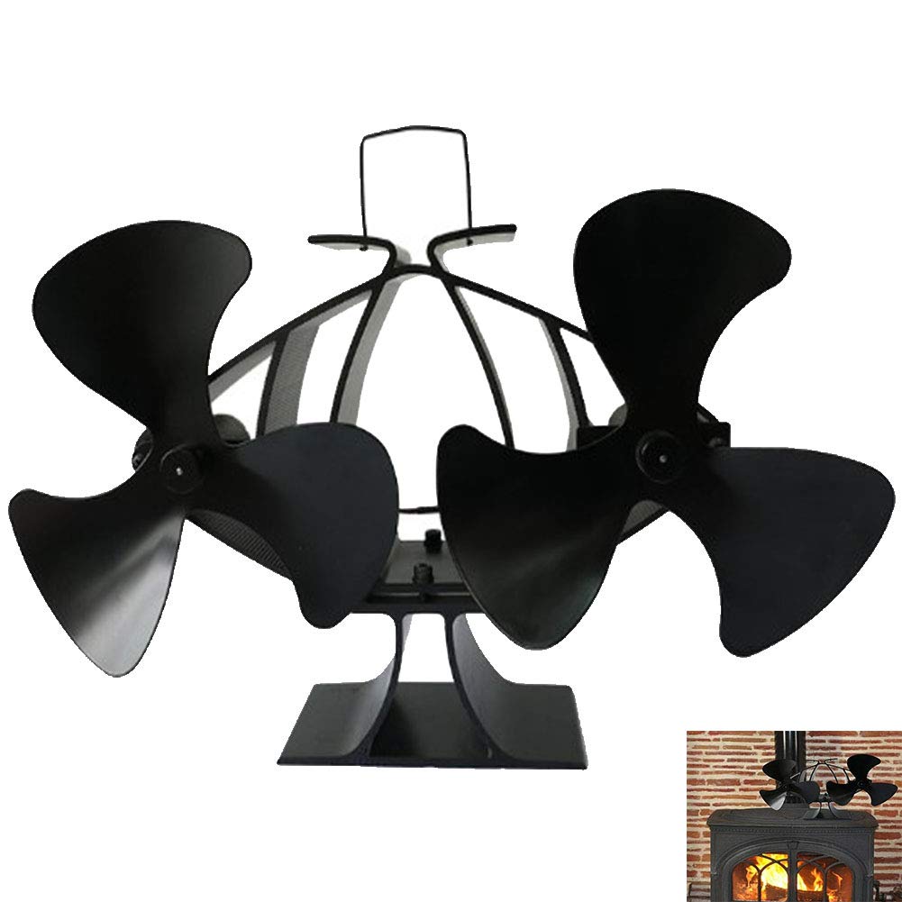 Ventilador de Estufa Alimentado Por Calor, Ventilador de Chimenea de 6 Palas Con Motor Doble,Funcionamiento Silencioso de Leña/Leña/Aumento de Chimenea,60-300 ° C