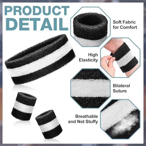 Image of Eurzom 36 Pcs Neon Sports Sweatbands Set Include 12 Striped Sweat Absorbing Headbands 24 Wristbands Athletic for Men Women Basketball Tennis Running Glow Party
