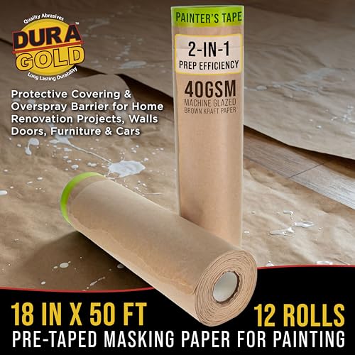 Dura-Gold Pre-Taped Masking Paper for Painting (18" x 50', 12 Rolls) - Tape by Dura-Gold - Used condition - Image 2
