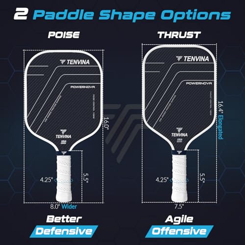 Image of TENVINA Pickleball Paddles, Multi-Layer T700SC Textured Carbon Fiber Pickleball Paddle, Pickle Ball Paddle with Strong Spin & Power Surface, 4-Types of Shapes and Thicknesses, USAPA Approved