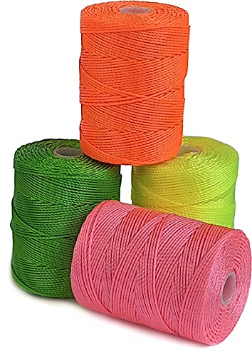 C-LON Bead Cord 0.5mm Tex 210 Neon Mix, 4 Spools of 92 Yards, One Each Color: Neon Green, Neon Orange, Neon Pink, Neon Yellow