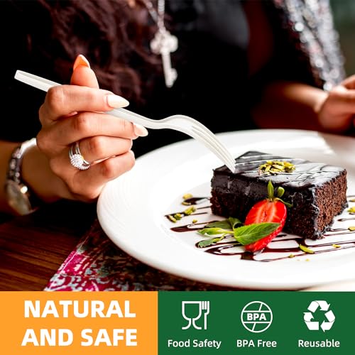FEHHTO 100% Compostable Fork, 7" 150pcs Disposable Cornstarch Forks Heavy Duty Cutlery BPI Certified Eco-Friendly Utensils Biodegradable Party Dinner Supplies No Plastic, Ivory White - Thumbnail 4