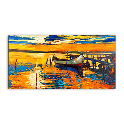 Art mural en verre trempe 140x70cm Sunset Lake au design epure et elegant