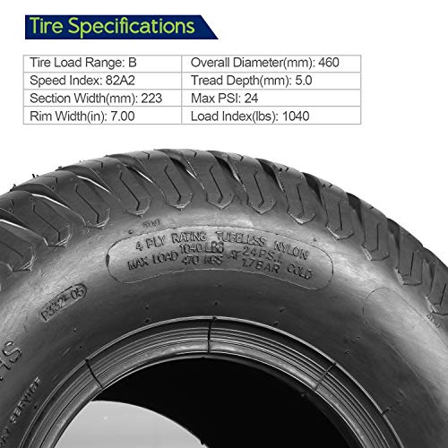 Maxauto Set Of 4 Lawn Mower Turf Tires 15X6-6 Front & 18X9.5-8 Rear Tractor Riding, 4Pr, Tubeless #TOP3