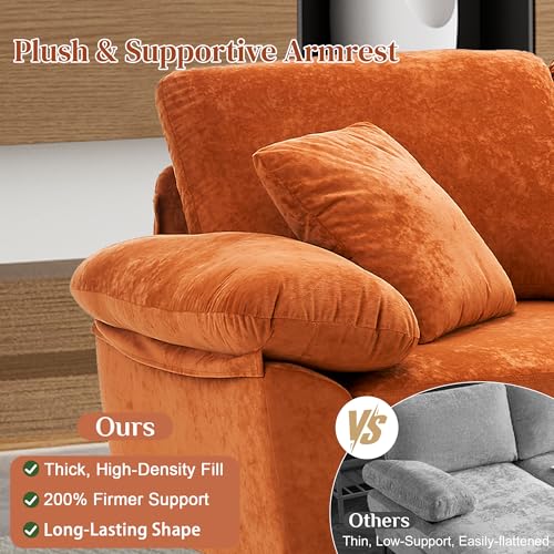 Image of OUYESSIR U-Shaped Sectional Sofa Couch, 4 Seat Sofa Set for Living Room, Convertible L-Shaped Velvet Couch Set with Chaise Lounge, Ottoman and Pillows,114 inches (Orange)