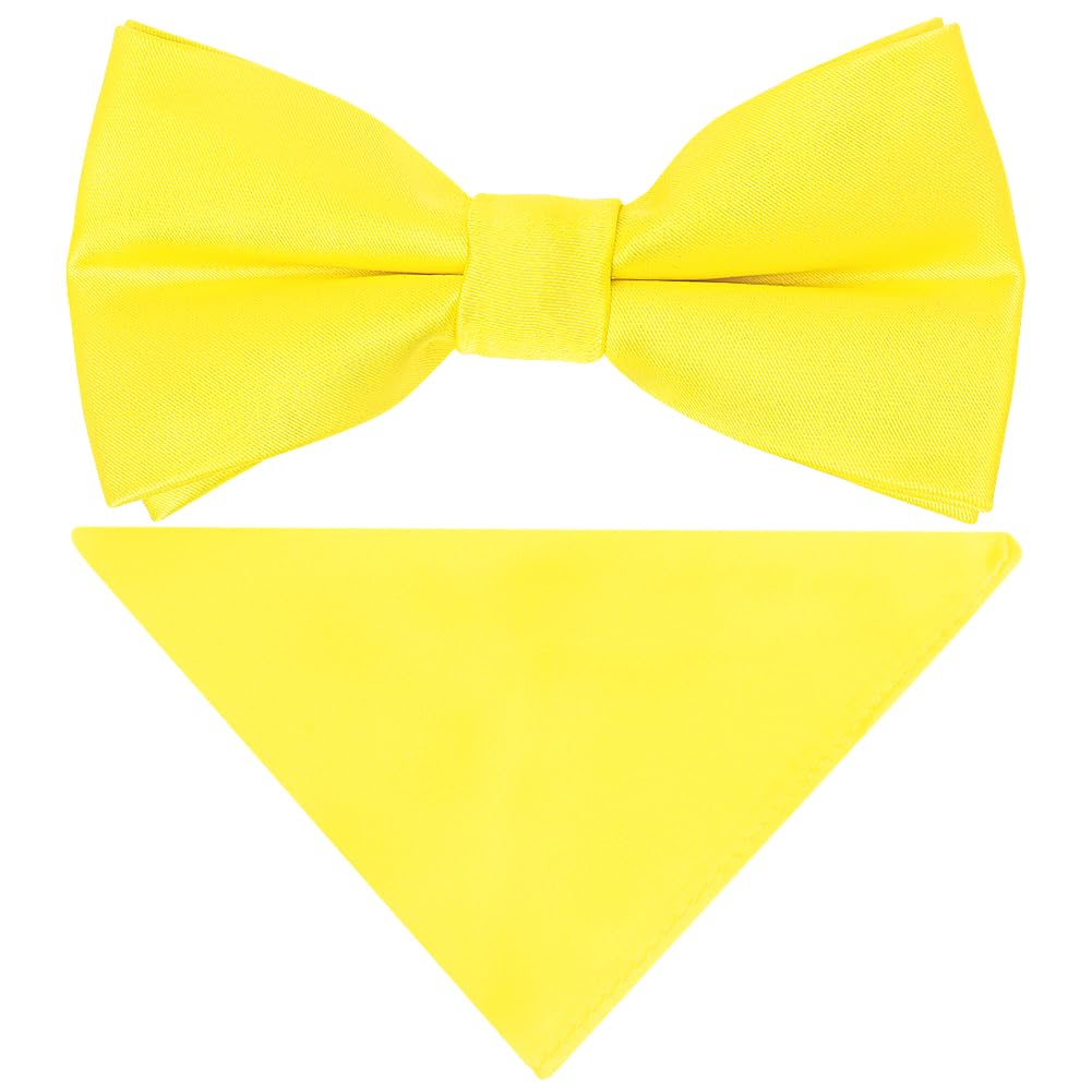TIES R US Plain Sunshine Yellow Handmade Mens Bow Tie and Pocket Square Set