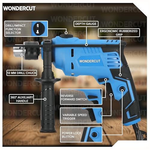 Image of WONDERCUT Professional-Impact Drill Tool Kit, 810W, 3000 RPM,13mm Chuck, Blue BMC Box WC-13DK-600 Power & Hand Tool Kit (160 Tools)