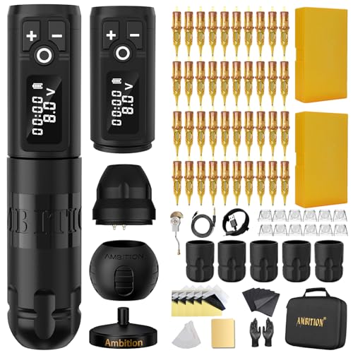 Ambition Soldier Kit Complet Machine à Tatouer - Machine Tatouage Rotative, Double Batterie 2400mAh, 40 Aiguilles Cartouches Glory Tailles Mixtes pour Artistes Professionnels
